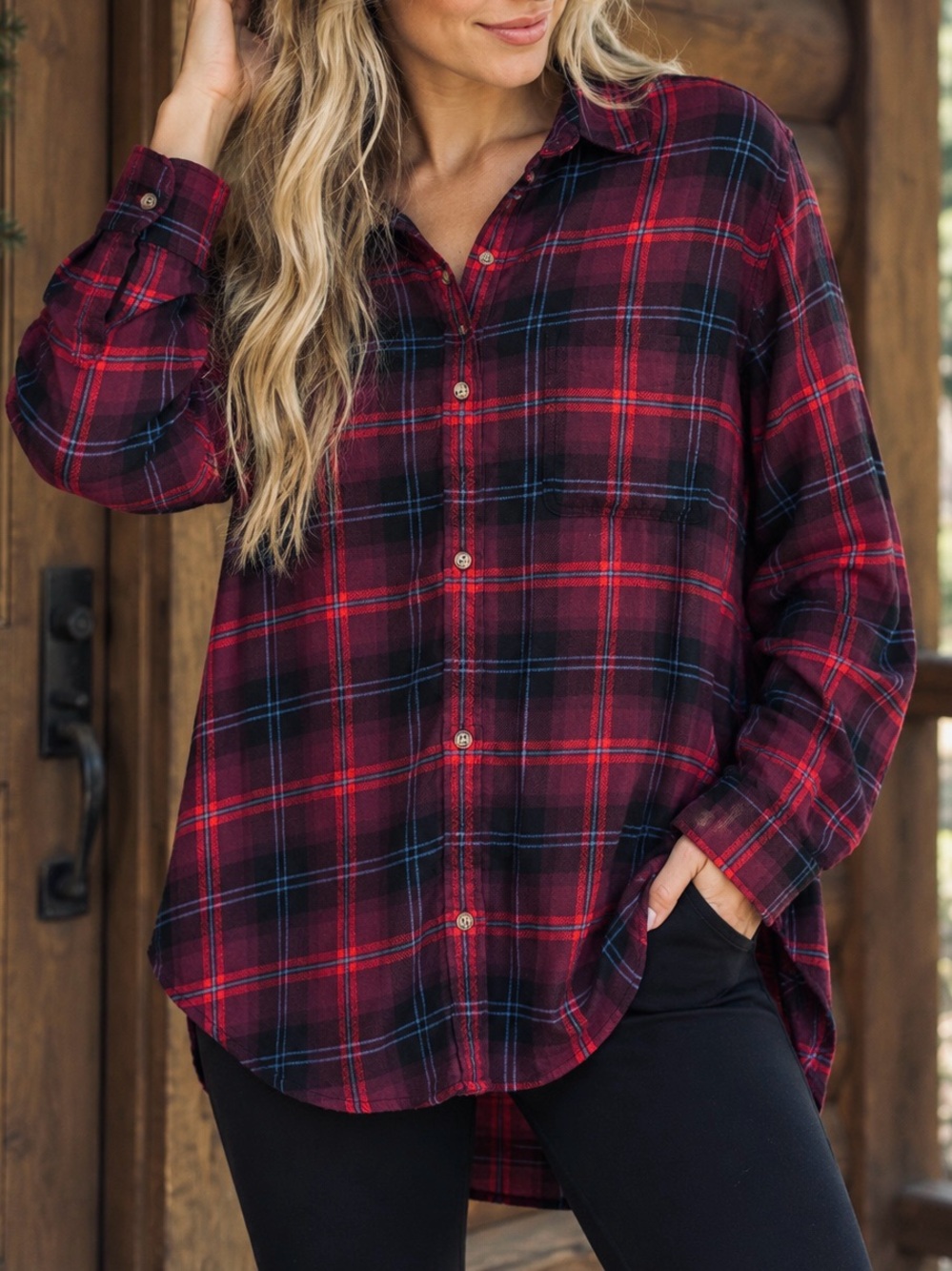 American Eagle Boyfriend Plaid Flannel Button Down Shirt Size Large